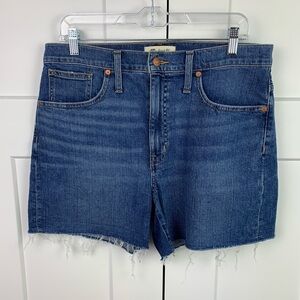 Madewell Size 29 High Rise Denim Shorts Dark Wash Raw Hem Fray Stretch
